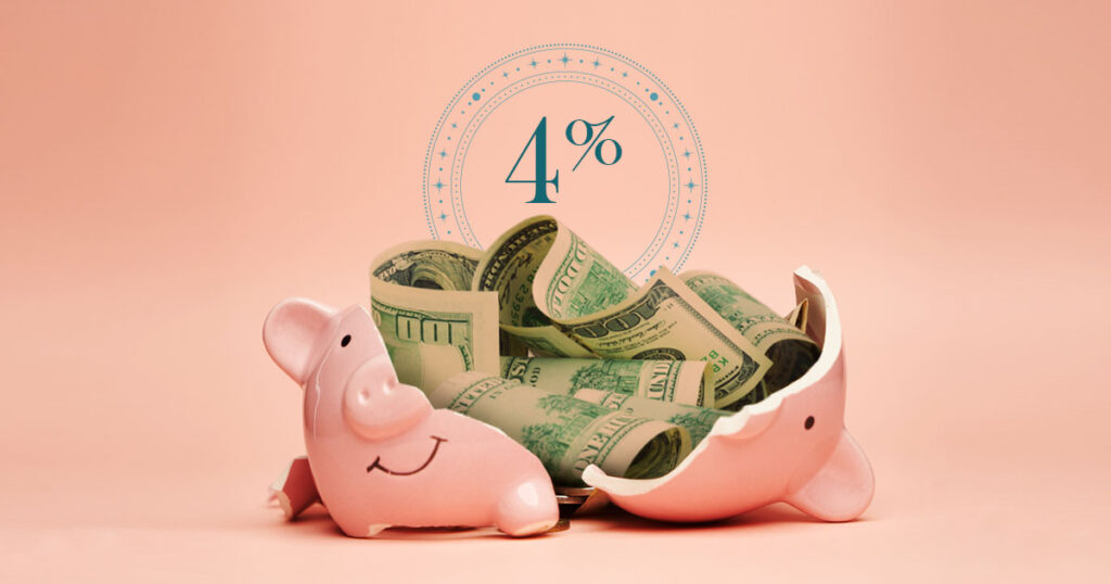 Broken Piggy Bank with 4% Above It