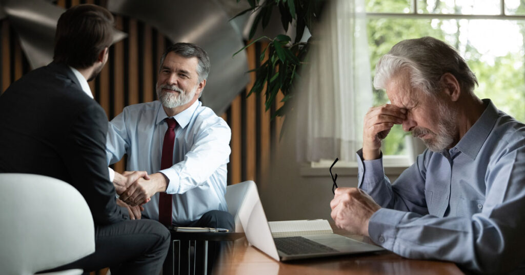 A Meeting With an Advisor Next to a Frustrated Man