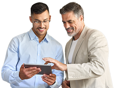A Client Looking At A Tablet With An Advisor