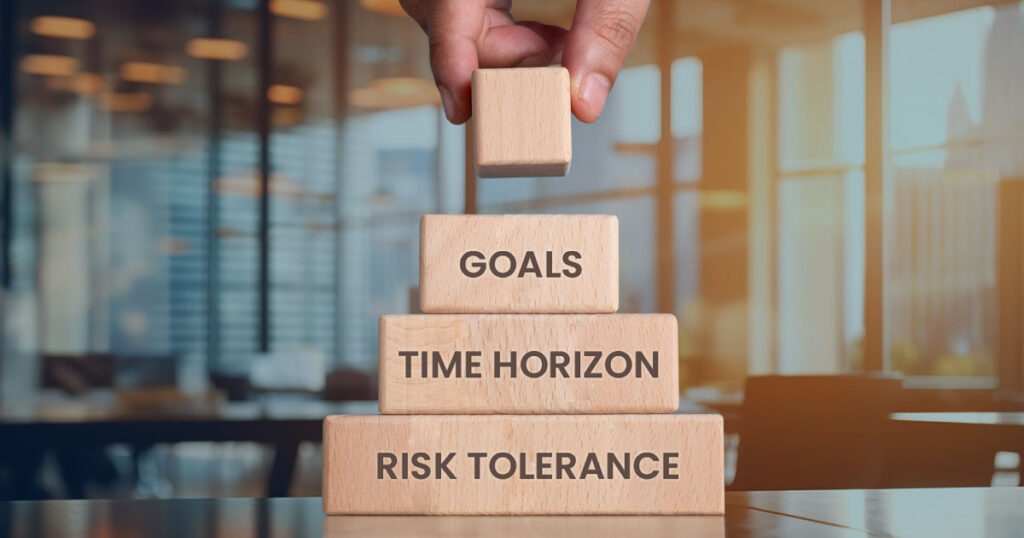 Stacked blocks that read goals, time horizon, and risk tolerance